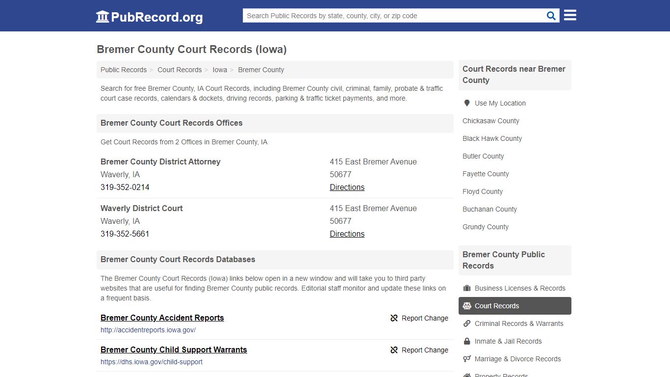 Free Bremer County Court Records (Iowa Court Records) - PubRecord.org